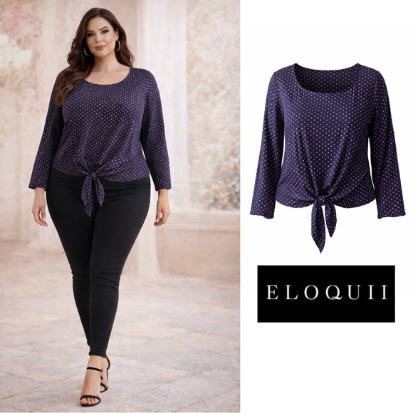 Eloquii Tops - NEW Eloquii Tie Front Polka Dot Blouse